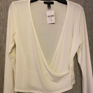 Plus Size Ribbed Surplice Crop Top